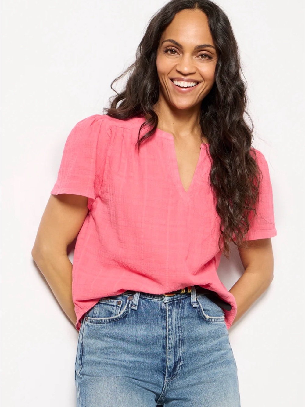 Evereve Shelby Sunkissed Coral Cotton Linen Blouse XS